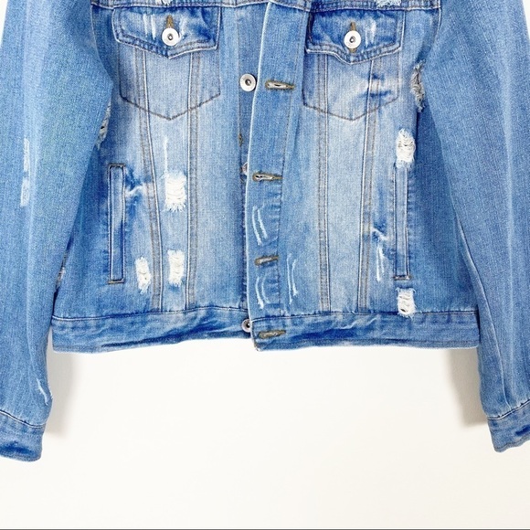 CI SONO Light Denim Distressed Jean Jacket Coat Destroyed Casual Trendy Large - Picture 7 of 9